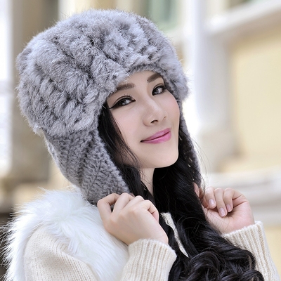 冬季帽子女韩版潮时尚休闲加厚户外滑雪针织保暧护耳兔毛帽毛线帽