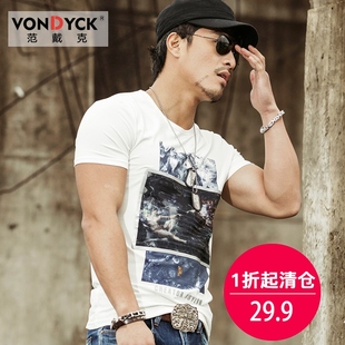 VONDYCK/范戴克夏季新款3D欧根纱潮牌时尚男士短袖T恤 半袖体恤男