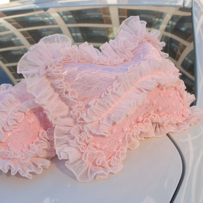 黛安娜 汽车饰品 粉色车用蕾丝颈枕 头枕 布艺蕾丝骨头枕