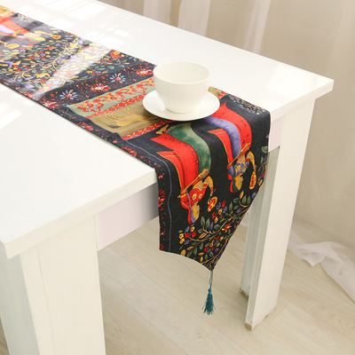 优质布艺双面东南亚民族风桌旗餐垫 棉麻复古异域茶几桌布床旗