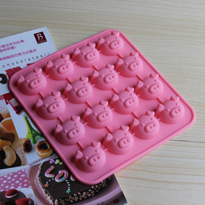 16连小猪头像 卡通可爱硅胶巧克力冰格模具 DIY手工皂蛋糕模
