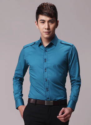春季长袖衬衣韩版修身型商务休闲青年职业正装 定制定做男士衬衫