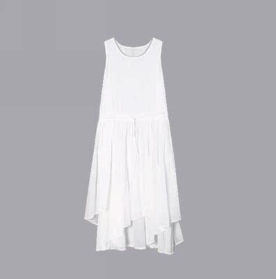 2015夏原创设计例外民族风格不规则摆白色文艺无袖纯棉连衣裙长裙