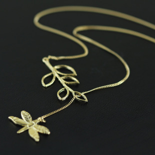 创意设计925纯银树枝蜻蜓项链女款项饰手工拉丝自然清新饰品包邮