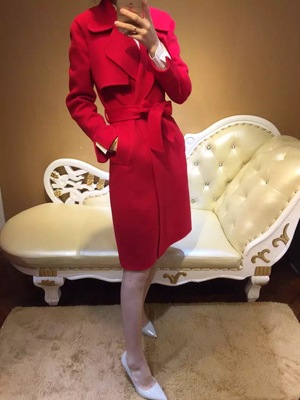 超美正红色时尚显年轻纯手工羊绒大衣