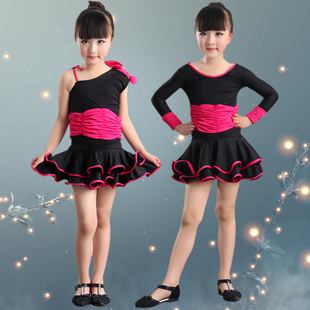 新款拉丁舞服装女童拉丁舞裙少儿黑色训练服秋拉丁舞练功服女儿童
