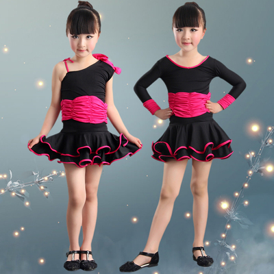 新款拉丁舞服装女童拉丁舞裙少儿黑色训练服秋拉丁舞练功服女儿童