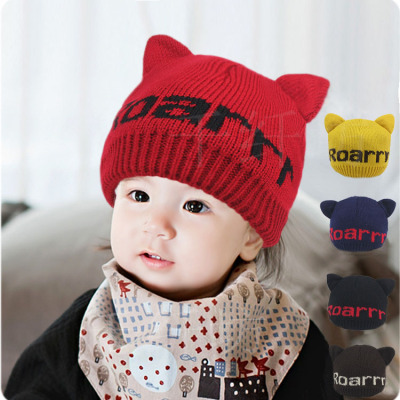 新生儿帽子韩版男女童潮 婴儿毛线帽子秋冬0-3-6-12个月宝宝帽子