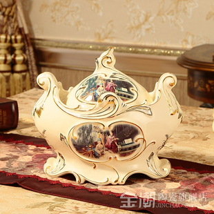 金潮新款欧式陶瓷摆件 奢华家居装饰品工艺收纳珠宝盒结婚礼物