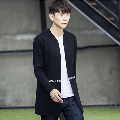 秋季韩版男士毛衣中长款修身外套男装针织衫开衫风衣青年薄款线衫