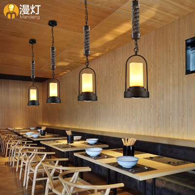 美式创意loft餐厅卧室吊灯 复古工业吧台灯单头麻绳烛台LED吊灯
