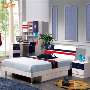 青少年儿童床1.2 1.5米单人床板式床双人床韩式家具双抽高箱床816