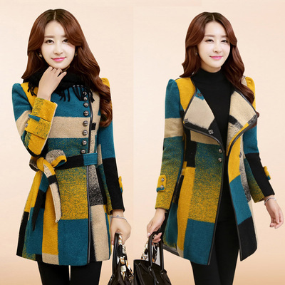 2014冬装毛呢外套大码女装韩版修身中长款西装领羊毛呢子通勤大衣