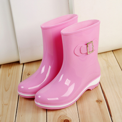 蓝万夏季防滑时尚纯色女式中筒雨鞋雨靴 户外短靴