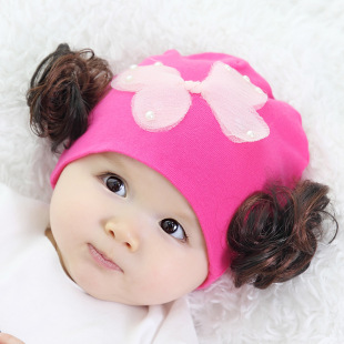 韩版婴儿帽子春夏婴幼儿帽女童公主假发帽宝宝套头帽0-3-6-12个月