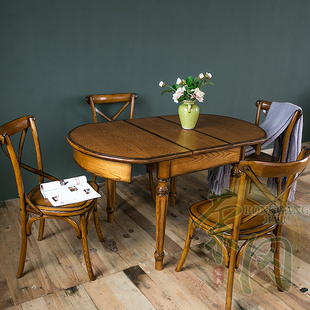 荣冈家具 定制美式全实木餐厅圆形餐桌 拉伸椭圆全实木餐桌环保桌
