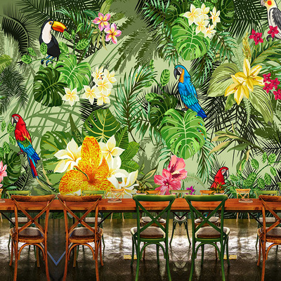 热带雨林丛林森林绿色植物大型壁画3d咖啡厅餐厅网咖网吧壁纸墙纸