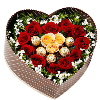 包邮 玫瑰巧克力心形礼盒花束情人节送女友老婆重庆花店免费配送