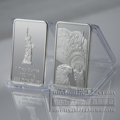 美国自由女神火炬手镀银块纪念币银条银币外币精美纪念章收藏硬币