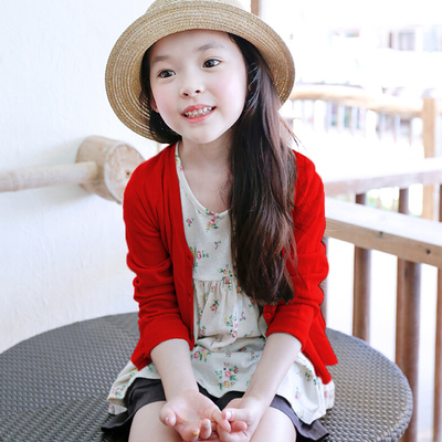 2016韩版童装女孩秋季新款女童外套儿童针织衫开衫薄款上衣毛衣