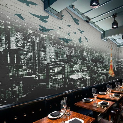3D立体建筑砖纹墙纸都市风景壁画餐厅酒店包间ktv酒吧服装店壁纸