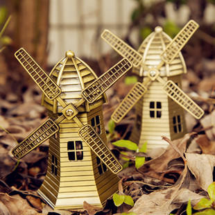 荷兰风车摆件地标建筑模型锌合金创意生日礼物个性装饰工艺品复古