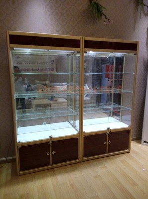 东莞深圳精品钛合金展示柜化妆品珠宝产品陈列柜玻璃展柜