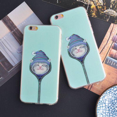 可爱猫咪iphone6手机壳原创意蓝色好玩搞笑苹果6s手机保护套硅胶