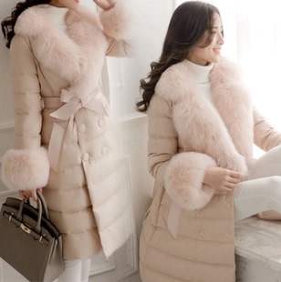 2016新款韩版女装冬装羽绒服女修身毛领羽绒衣收腰中长款加厚外套
