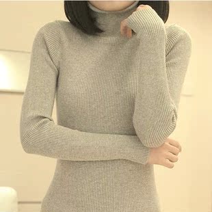 2016冬装新款针织衫女套头修身 韩版打底衫弹性纯色毛衣高领长款