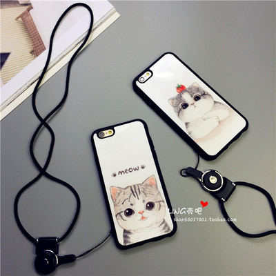 可爱猫咪萌宠苹果6splus手机壳子iPhone6保护外壳硅胶软全包挂绳
