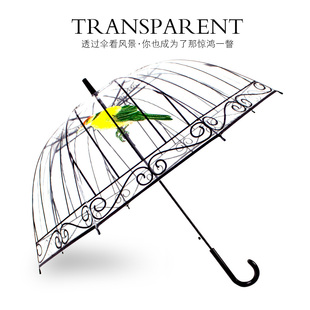 英伦清新自动加厚透明雨伞 创意拱形伞女生长柄晴可爱鸟笼公主伞