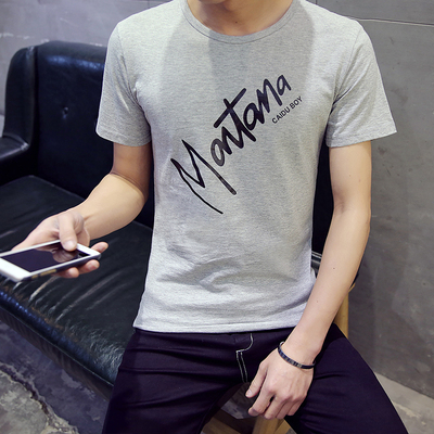 2016夏季短袖t恤男装韩版潮流学生男士圆领白色印花t恤修身青少年