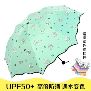 折叠雨伞遇水变色晴雨伞三折黑胶防晒太阳伞女防紫外遮阳伞超轻