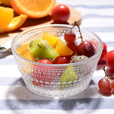 透明水晶玻璃碗甜品碗零食水果碗创意浮雕圆点沙拉碗玻璃餐具套装