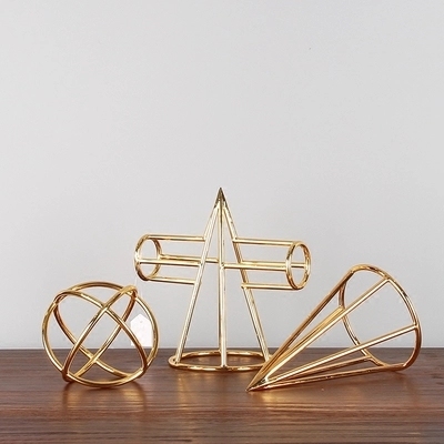北欧高档软装金属摆件金色立体几何样板欧式多边形摆件