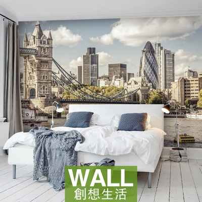 3D立体壁画英伦城市风景客厅书房卧室电视背景墙纸个性定做壁纸