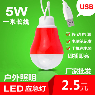 LED夜市灯USB地摊灯5V5W低压灯泡球泡电脑充电宝户外应急照明灯