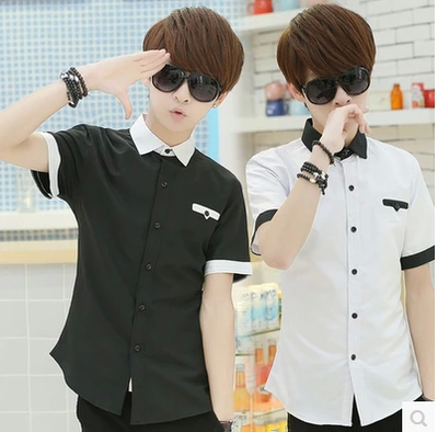 夏季男士短袖衬衫韩版修身型青少年学生半袖白色衬衣商务休闲寸衫