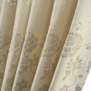 简约欧式窗帘成品定制客厅卧室金丝提花遮光布高档环保落地窗帘布