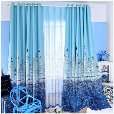 地中海城堡窗帘成品定制卧室客厅隔热短帘全遮光遮阳加厚布料特价