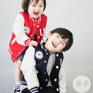 【在一起】秋装韩国气质大童女童棒球服衫校服外套男童亲子装夹克