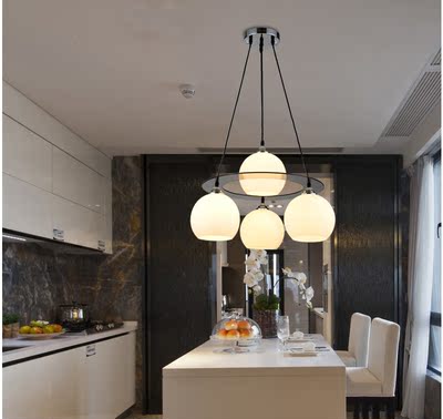 现代四头简约餐吊灯创意玻璃餐厅灯LED个性吧台灯 吸吊两用客厅灯