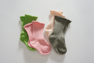 新品*韩国高品质马卡龙色卷边男女儿童袜子纯棉针织袜  6条包邮