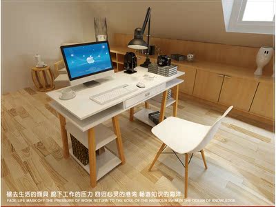 简易实木电脑桌台式家用松木笔记本书桌餐桌现代写字台学习桌特价