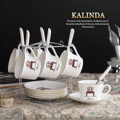 欧式陶瓷咖啡杯套装时尚骨瓷创意个性咖啡杯碟勺带架子咖啡套具