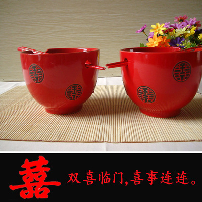 日式和风陶瓷面碗情侣对碗红色双喜庆婚送礼夫妻泡面碗特价包邮