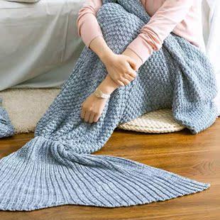 直销全棉美人鱼针织鱼尾毯 沙发盖毯 鱼尾巴毛线针织毛毯午睡盖毯