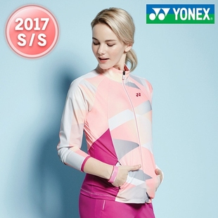 尤尼克斯羽毛球服长袖女款yonex修身显瘦yy运动粉色外套上衣修身