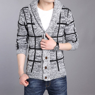 时尚韩版秋冬季男装青年毛衣开衫V领长袖修身羊毛针织衫保暖外套